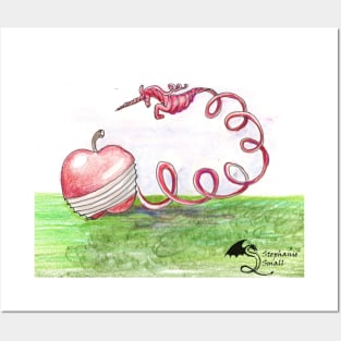 Red Apple Unicorn Horse Pony Lover Equestrian Fruit Loves Funny Silly Posters and Art